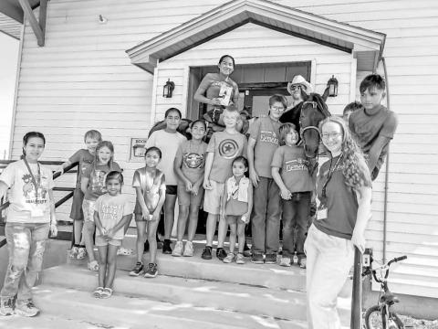 WRITERS’ WEEK - During the City of Sundown’s Summer Library Program, a highlight was local author S.J. Dahlstrom and his horse, Thunder, visiting during Writers’ Week. Children received tips on writing, reading, and horsemanship. (Photo courtesy of City of Sundown Library)