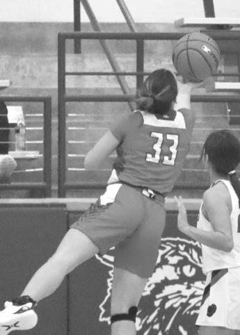 ACROBAT - Sundown Roughette Allie McCormick made a great layup with the ball during the teams loss against the Portales Lady Rams for the teams first game of the Littlefield Tournament. (Staff photo by Aalijah Soliz)