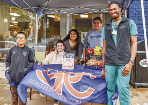 - Pictured from left to right are: Ethan Cante, Saylor Tucker, Daisy Gutierrez, Stephanie Santos and Julius Okpulor of the SPC Nursing Organization who won Best Lemonade during Main Streets Lemonade Day. (Staff photo by Hannah Woodrum)