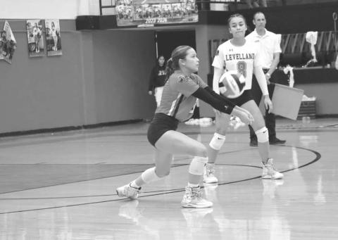 SAVE - Levelland Loboette Aubree Gaona popped the ball up during the teams Senior Night and helped the team sweep the Lake View Maidens. (Staff photo by Aalijah Soliz)