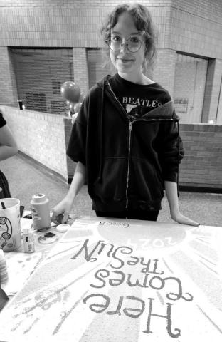SENIOR CLASS - LISD seniors and their parents were invited to spend time together to paint a ceiling tile that would be placed in the LHS hallway. The ceiling tiles will be left up and the Class of 24 will leave their legacy in the hallway forever. This event will grow with future LHS seniors. LISD thanked Dr. Birdwell for theg idea and the maintenance crew for hanging them for students. Pictured is LHS Senior Grace Bateman. (Photo courtesy of Cristal Isaacks)