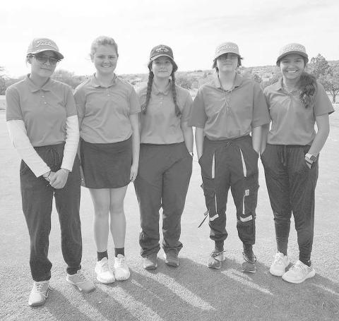 FOURTH AT DISTRICT- Loboette Head Coach April Rodriguez shared that the Loboettes placed fourth as a team at district. Freshman Aubrey Morin placed fifth as an individual and is a regional qualifier. Gali Hernandez placed 11th and Mia Kuhlers placed 12th. Hernandez and Kuhlers are alternates for the regional tournament.”I am so proud of this team and all of their accomplishments. We wish Aubrey the best of luck at regional,” said coach Rodriguez. (Photo Courtesy of Cristal Isaacks)