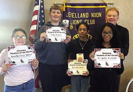 STUDENTS OF THE MONTH-- The Noon Lions Club honored the LMS January Students of the Month who were nominated by their teachers for exhibiting the “Standard” way. Students included 8th: Cody Grissom, 8th grade, Donovan Chino, 7th grade, Mi Bella Mitchell, 6th grade, and Yanely Lara Adame, 5th grade. (Levelland ISD photo).