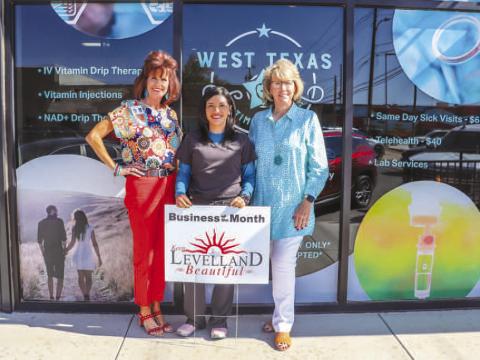 AUGUST BUSINESS OF THE MONTH - The Keep Levvelland Beautiful Program recognized West Texas Optimal Health as the business of the month on Monday. The business is located at 915 Austin St. Pictured is Cristal Isaacks, owner Michelle Acevedo and Mary Siders. Acevedo is a certified family nurse practitioner and has been in business for three years in Levelland. (Photo courtesy of Emily Campos)