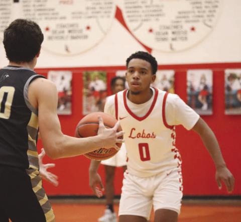 Lobo Jayden Castillo played at the top of the full-court press against the Jayton forward during the teams contest last Tuesday night against the Jayton Jaybirds. (Staff photo by Aalijah Soliz)
