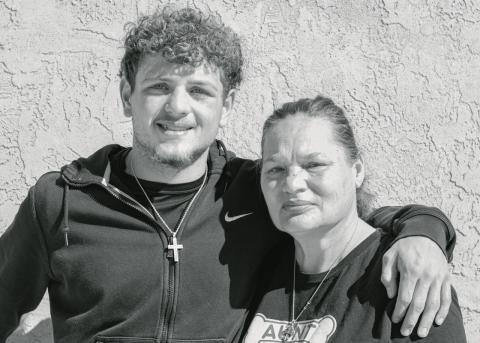 MAMAW & GRANDSON - Levelland senior football player Kysen Niblett poses with his Mamaw, Celeste Niblett, for a photo this past Tuesday. Following Kysen’s season ending injury the community showed he and his family lots of love and support, and they are extremely grateful for it. (Staff photo by Jentezen Smith)