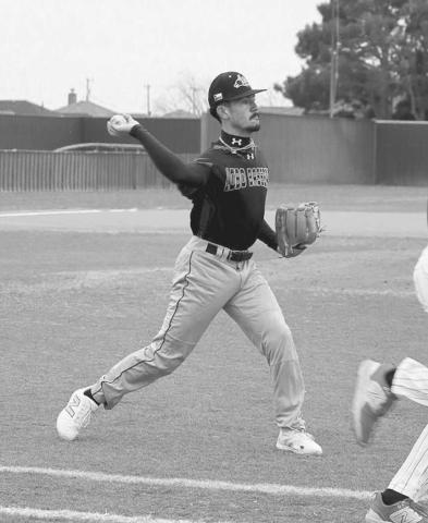 OUT - Levelland Lobo Boston Winfield got a runner out on first base after getting the ball to his first baseman during the team’s game against Shallowater. (Staff photo by Aalijah Soliz)