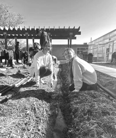 Students in the geology and botany classes as well as members of the Science Club helped with the first day of planting in the new garden space following the renovation and construction of the Wheeler Science Center, student volunteers Shown from left to right Jordan Carrillo of Rotan, Samantha Wagner of Shallowater. Students planted cabbages, Kale and flowers that will grow throughout the winter to view throught each season. (SPC Photo/Adrian Mellberg)