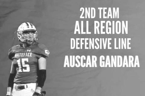 Whiteface Antelope Auscar Gandara earned himself 2nd Team All-Region Defensive Line for his great play on the field this past season. The Whiteface Antelopes finished the season with a record of 11-1 throughout the year, losing only to Borden County in the second round of playoffs. (Photo courtesy of Jay Kelley)