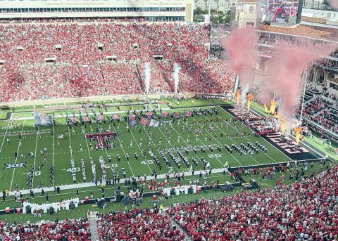 GUNS UP – The Texas Tech football team takes the field for their matchup against Arkansas Pine-Bluff this past Saturday night at Jones AT&amp;T Stadium. (Staff photo by Jentezen Smith)