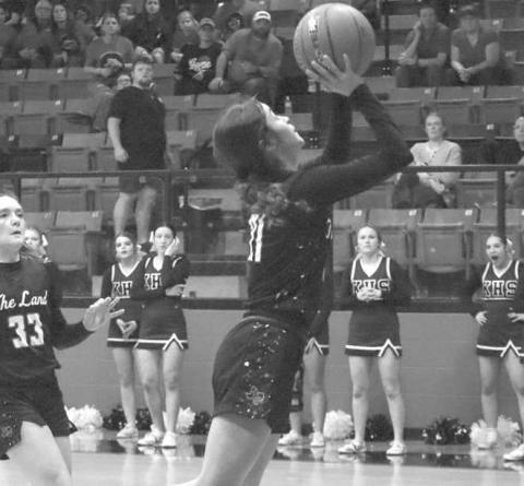 FASTBREAK - Loboette Carly Tienda layed the ball up on the fastbreak during the teams area round game against Krum where the girls won 53-33 in Anson this past Thursday. (Staff photo by Aalijah Soliz)