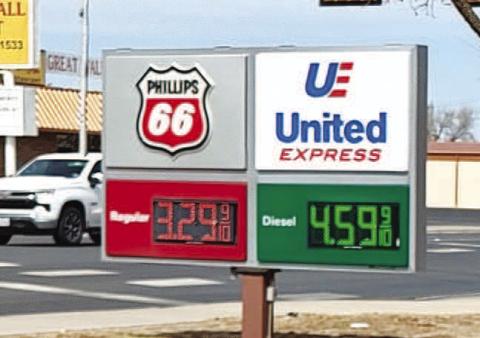 GAS PRICES SURGE-- Current gas prices in Levelland were averaging $3.11 per gallon for regular and $3.60 for midgrade earlier in the week. Gas prices could reach up to $120–$150 per barrel if oil shipment disruption continues. (Staff photo)
