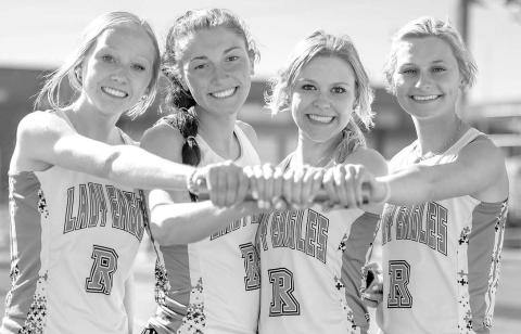 AREA SPRINT RELAY- The Ropes Lady Eagles sprint relay team placed fourth at the district meet with a time of 52.37. The Lady Eagles sprint relay included. Allie Wilson, Saylor Varnell, Kati Rhoads and Heather McNabb. The Lady Eagles sprint relay team will run at the area meet. (Photo Courtesy of Donovan Martin)