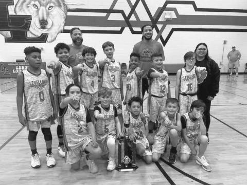 CHAMPIONS - The Junior Boys All Star Levelland Team won the American National Little Dribbler’s Tournament going 4-0 last weekend. Pictured are: Tayson Franklin, Taelon Flores, Tomas Gonzalez, Mason Swain, Ian Tucek, Hunner Tomasini, Joey Wheeler, Nehemiah Saucedo, Gavyn Escobar, Silas Pena, Cai Dent and Aiden McCleod. (Photo courtesy of Kylie Boggs)