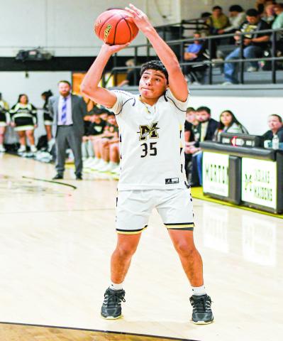 ACEVEDO FROM DEEP - Morton Indian Rafael Acevedo shoots a three-pointer during their district basketball game against Plains this past Tuesday at Morton High School. (Staff photo by Jentezen Smith)