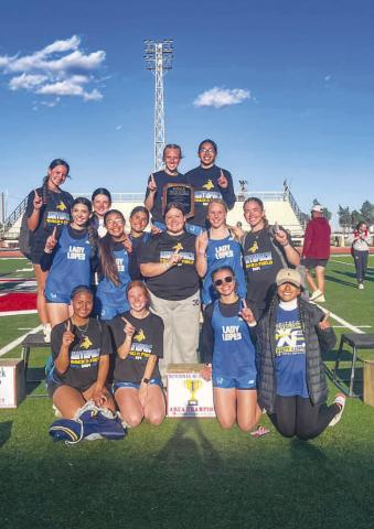 AREA CHAMPIONS - The Whiteface Lady Lopes Track team is moving onto regionals as these group was named Area Champions. The track meet was held April 10 in Sundown with both 1A and 2A boys and girls track teams competing. (Photo courtesy of Whiteface Booster Club)