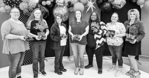 20 YEARS OF SERVICE - Levelland ISD held their employee banquet last week with several awards being given. These individuals were recognized for their 20 Years of Service (from right to left): Melissa Young, Christine Burt, Eliza Marquez, Latova Ewings, Trevina Franklin, Eliza Marquez, and Nicki Ramirez. (Photo courtesy of Cristal Isaacks)