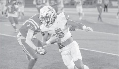 GOOD RUN - Ropes wide receiver Dylan McPhail ran with the ball after the catch in the teams loss against Eunice, New Mexico. The Ropes Eagles will have their next game this Friday against Ralls as the away team at 7 p.m. (Staff photo by Donovan Martin)