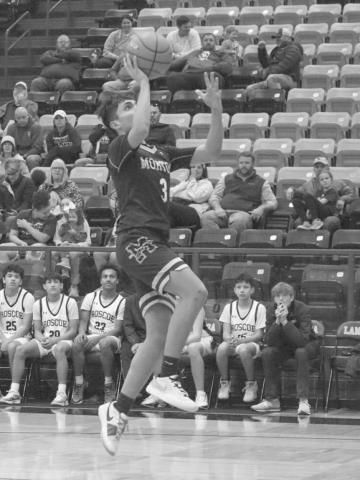FASTBREAK - Morton Indian E.J. Rivas got ahead of the defense in transition where he earned his team easy points against Roscoe at Lamesa High School. (Staff photo by Aalijah Soliz)