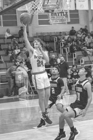 Ropes Eagle Darren Kizer jumped high to lay the ball up and keep the Eagles in the game during the teams last contest. (Photo courtesy of Donovan Martin)