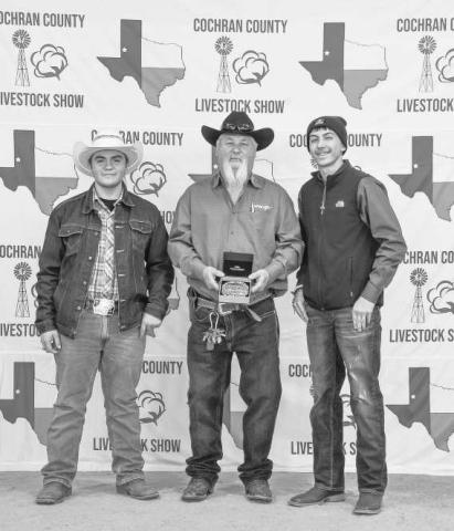 RESERVE GRAND CHAMPION AGMECHANICS - AJ Mendoza and Zahir Fierro were presented a buckle donated by Chip Bilbrey and presented by Billy Joe Roberts at the Cochran County Livestock Show. (Staff Photo by Essence Childers)