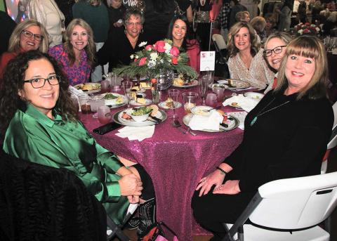 FUN FOR THE GIRLS —The ladies of Levelland ISD had a fun night of festive cheer at Fa La La Fun for the Girls Thursday at the Mallet Event Center. The women in attendance were treated to dinner, drinks, entertainment and plenty of shopping. Pictured are, from left: Becky McCutchen, Terri White, Ashley Howard, Donna Pugh, Teresa Montemayor, Shelbi Eugenis, Joanna Runkles, and Lauri Jones. (Submitted Photo)