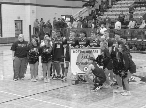 AREA CHAMPS - Under First Year Head Basketball Coach Andrew Brockman the Morton Indians are Area Champs after beating the Roscoe Plowboys this past Thursday night at Lamesa High School with the score of 58-50. The Indians faced-off against the New Home Leopards this past Monday night at Levelland High School for their Regional Semi-Final Round of playoffs. (Staff photo by Aalijah Soliz)