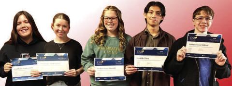 LEVELLAND HIGH SCHOOL ENTREPRENEUR-- Levelland High School Entrepreneur students Paula Castellanos, Sutton Milford, Madlyn Mitchell, Eben Castillo and MJ Niederhauser earned their Entrepreneurship and Small Business Certificate (ESB). LHS Entrepreneur teacher Russell Hill heads up the program. (Levelland ISD photo)